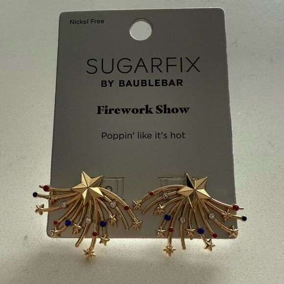 SUGARFIX by BaubleBar Fireworks Show Statement Earrings - Gold/Blue/Red - NWT - Picture 3 of 6